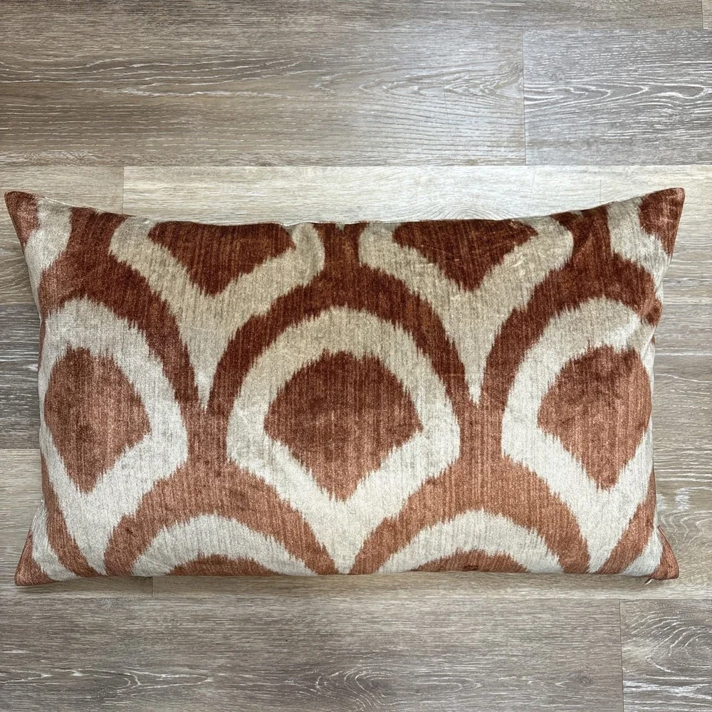 Pottery Barn Carmelia Velvet Rust Ivory Ikat Lumbar Pillow & Down Insert 16X26